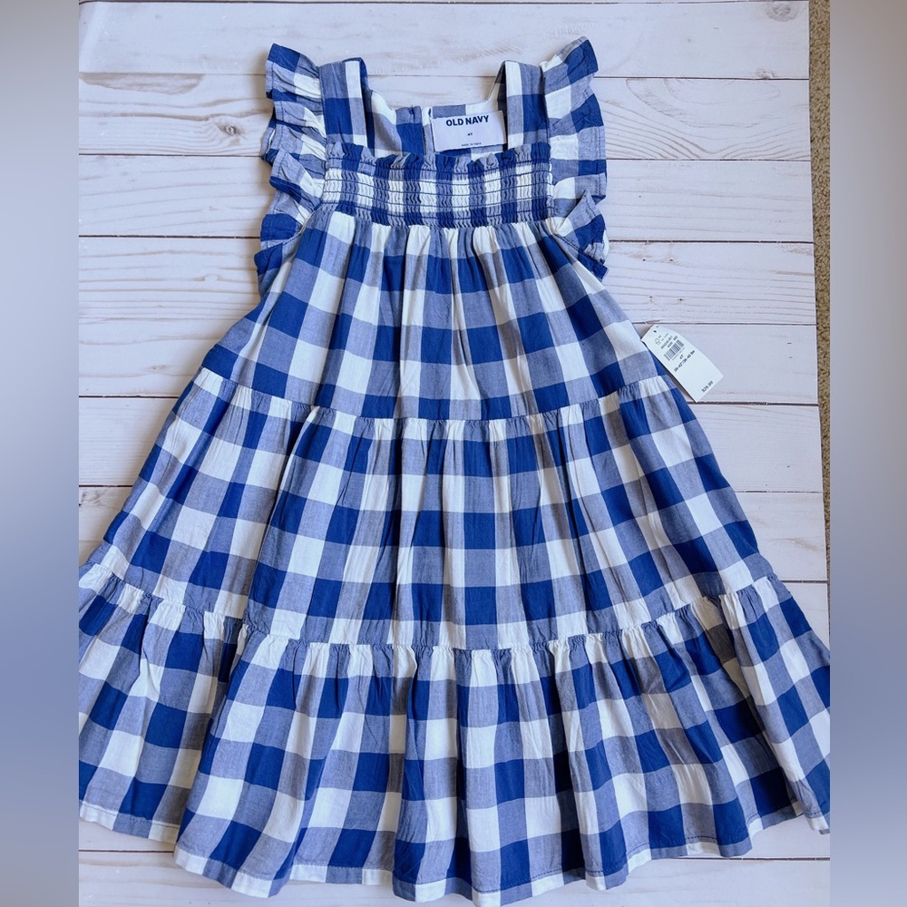Old Navy Girls Blue flutter Sleeve Gingham Midi Dress NWT